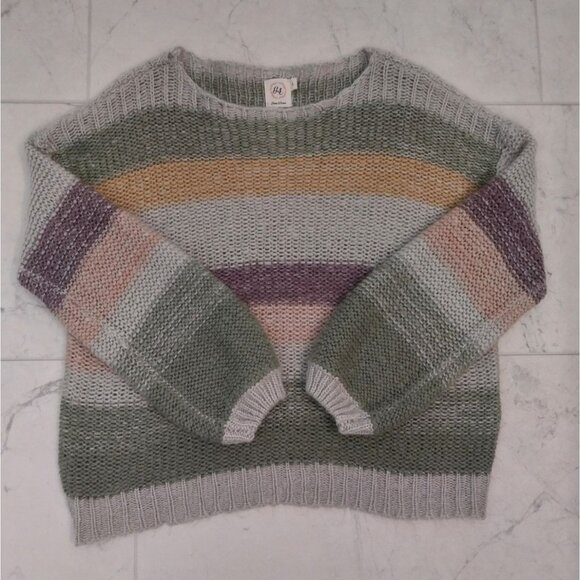 Grace & Emma Cotton Blend Striped Knit Sweater Shirt Sz L - Picture 3 of 8